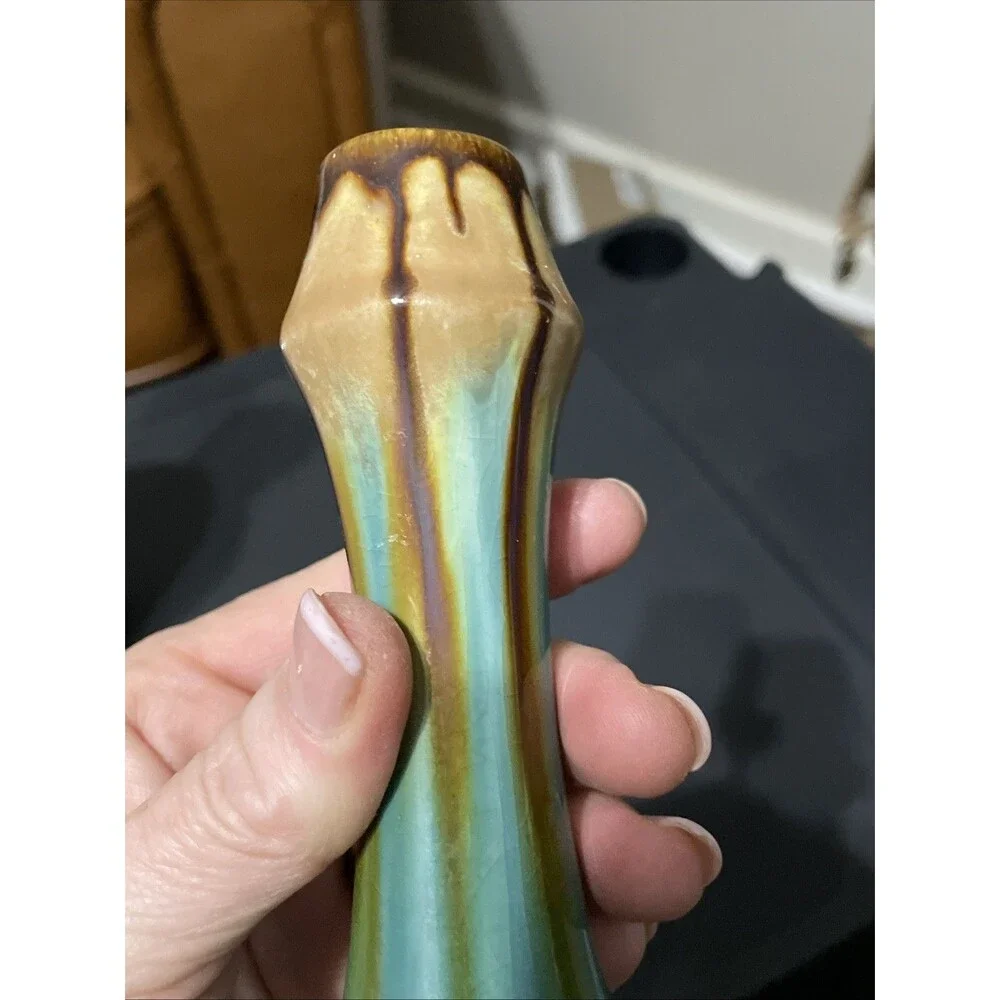 Belgium Made Drip Glaze Art Pottery Thin Bud Vase Hand Made Mid-Century